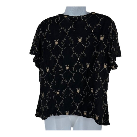 Lane Bryant Short Sleeve Sweetheart Neck Embroidered Sheer Net Top Size 18/20 - Picture 2 of 7